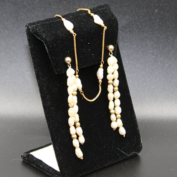 14k Pearl Station Bracelet and 14K Pearl Earrings Set - Picture 2 of 9
